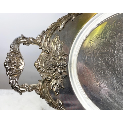 43 - LARGE SILVER PLATED FOOTED SERVING TRAY, marked Christopher Wren by Wallace and a Webster and Wilcox... 