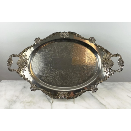 43 - LARGE SILVER PLATED FOOTED SERVING TRAY, marked Christopher Wren by Wallace and a Webster and Wilcox... 