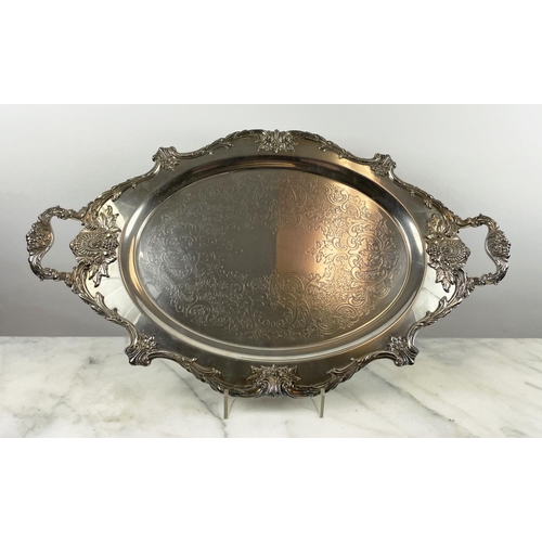 43 - LARGE SILVER PLATED FOOTED SERVING TRAY, marked Christopher Wren by Wallace and a Webster and Wilcox... 