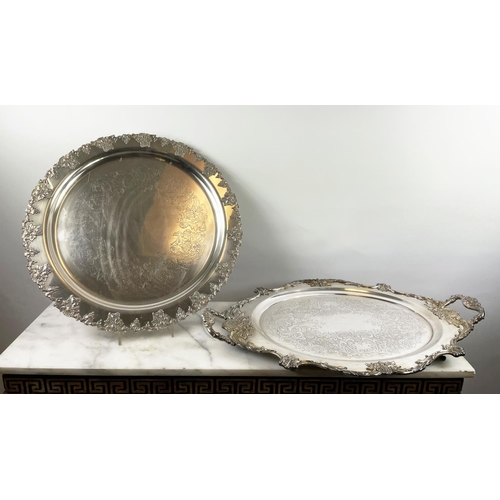 43 - LARGE SILVER PLATED FOOTED SERVING TRAY, marked Christopher Wren by Wallace and a Webster and Wilcox... 