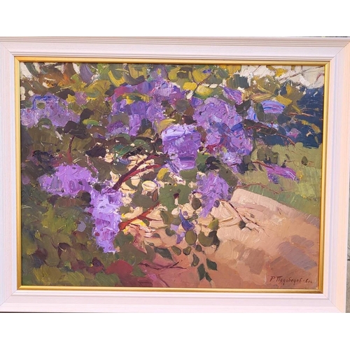 56 - ROMAN PODOBEDOV (1920-2000) 'Lilac Blooming' 1960, oil on board, 58cm x 79cm.