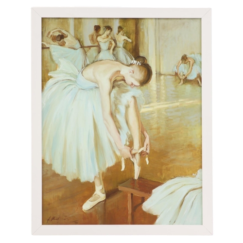 63 - ALEXANDER SHEVCHUK (Ukrainian) 'Her New Ballet Shoes', oil on canvas, 91cm x 69cm.