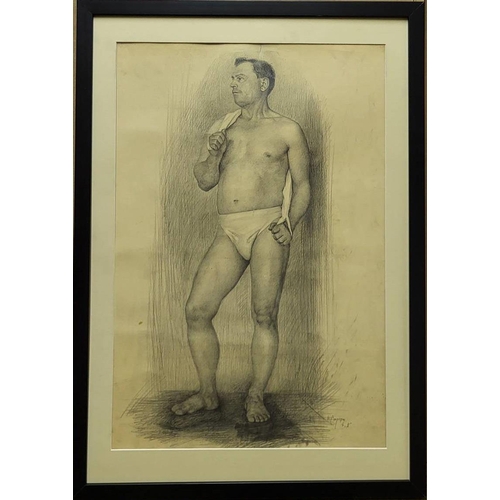 64 - BORIS SPORYKHIN (1928-2018) 'The Male Model' 1954, pencil drawing, 58cm x 39cm.