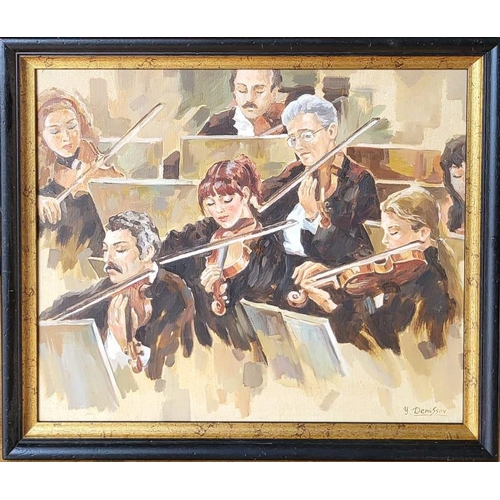 65 - YRUI DENISOV (XX Century) 'The Orchestra, oil on canvas, 51cm x 61cm.