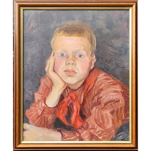 72 - SERGUEI GATINE (1923-2001) 'Portrait of a Boy Scout' 1950, oil on board, 35cm x 28cm.