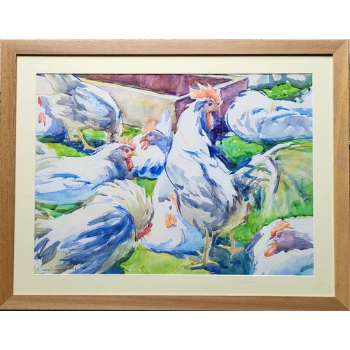 73 - ANNA CHEREDNICHENKO (1917-2003) 'Chicken Yard' 1965, watercolour, paper, 47cm x 65cm.