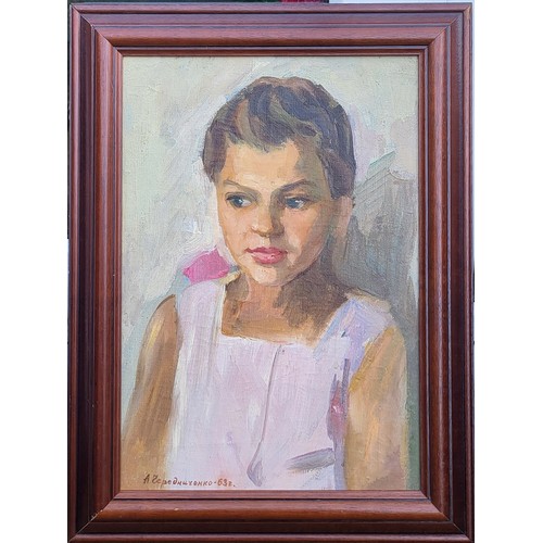 91 - ANNA CHEREDNICHENKO (1917-2003) 'Portrait of a Young Girl' 1963, oil on canvas, 50cm x 35cm.