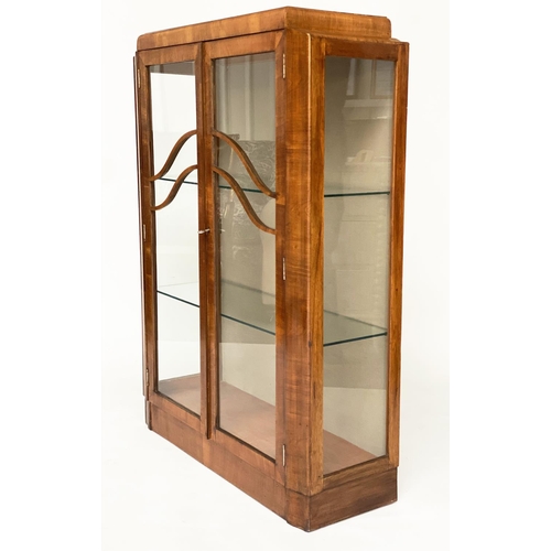 126 - ART DECO DISPLAY CASE, walnut with a pair of glazed doors enclosing shelves and glazed side panels, ... 