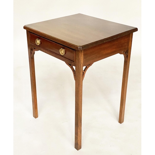 157 - LAMP TABLES, a pair, George III style mahogany each with frieze drawer and inner chamfered square su... 