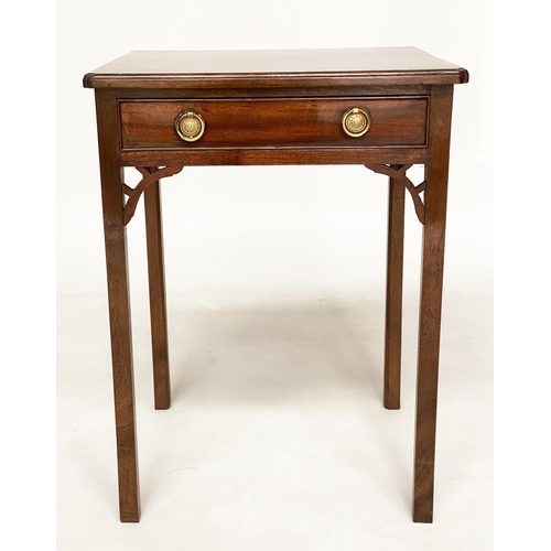 157 - LAMP TABLES, a pair, George III style mahogany each with frieze drawer and inner chamfered square su... 