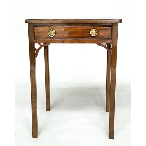 157 - LAMP TABLES, a pair, George III style mahogany each with frieze drawer and inner chamfered square su... 