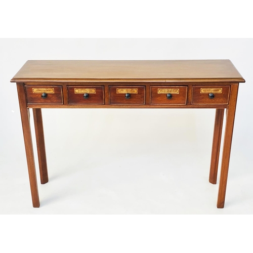 160 - HALL TABLE, Georgian style mahogany rectangular with five short apothecary style drawers, 110cm x 31... 