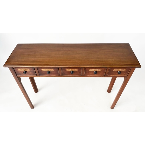 160 - HALL TABLE, Georgian style mahogany rectangular with five short apothecary style drawers, 110cm x 31... 