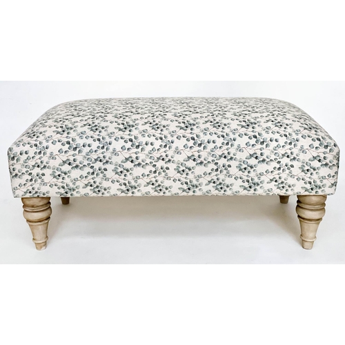 156 - HEARTH STOOL, Country House style rectangular with eucalyptus printed linen upholstery and turned ta... 