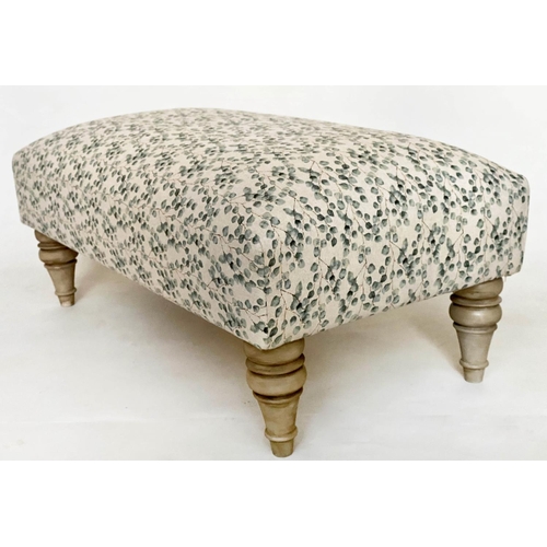 156 - HEARTH STOOL, Country House style rectangular with eucalyptus printed linen upholstery and turned ta... 