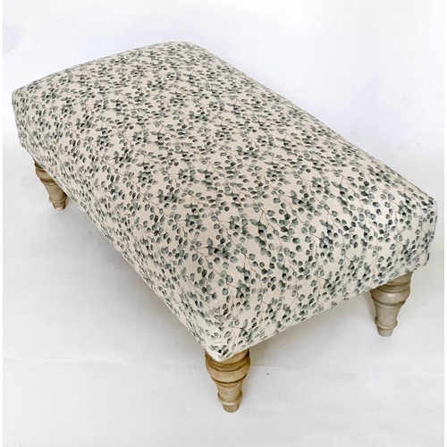 156 - HEARTH STOOL, Country House style rectangular with eucalyptus printed linen upholstery and turned ta... 