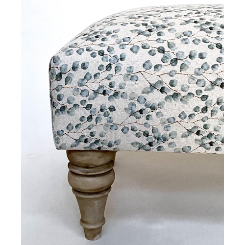 156 - HEARTH STOOL, Country House style rectangular with eucalyptus printed linen upholstery and turned ta... 