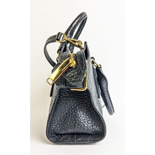 31 - BURBERRY HANDBAG, grained black leather, gold tone hardware and front plaque with logo, two handles,... 