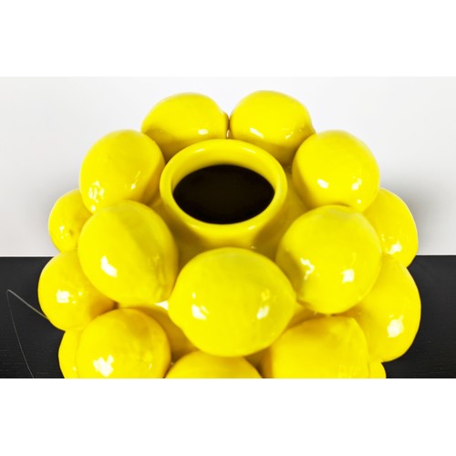 416 - VASE, glazed yellow ceramic, with lemon detail, 30cm H.