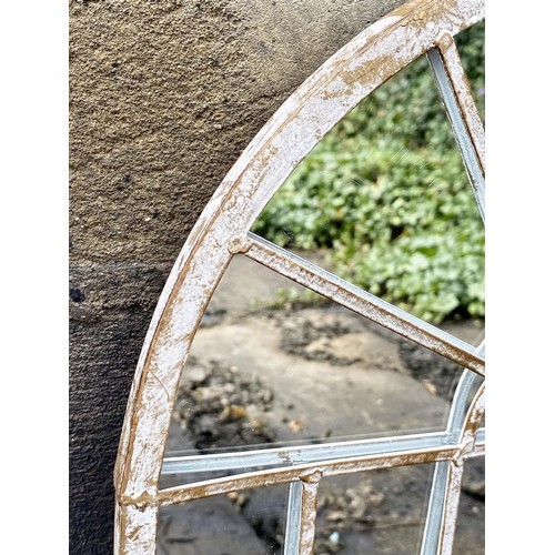 411 - ARCHITECTURAL GARDEN MIRRORS, a set of four, 60cm H x 36cm W, Regency style, with overlaid glazing b... 