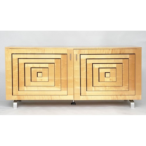 415 - SIDEBOARD, Art Deco style satinwood, with two geometric incised panelled doors, 185cm W x 50cm D x 8... 