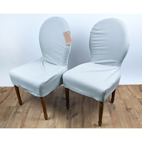 428 - OKA DINING CHAIRS, a set of six each 52cm W, in checked loose covers. (6)