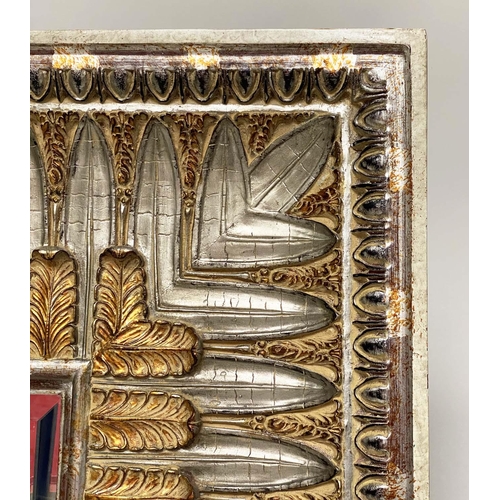 183 - WALL MIRROR, large rectangular Regency style gesso moulded with broad acanthus leaf, decorated frame... 