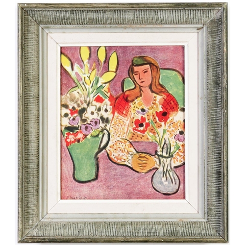 113 - HENRI MATISSE, Jeune Fille Aux Anemones Sur Fond Violet, off set lithograph, signed in the plate, Fr... 