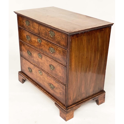 198 - CHEST, early 18th century Queen Anne figured walnut and crossbanded with quarter veneered top above ... 