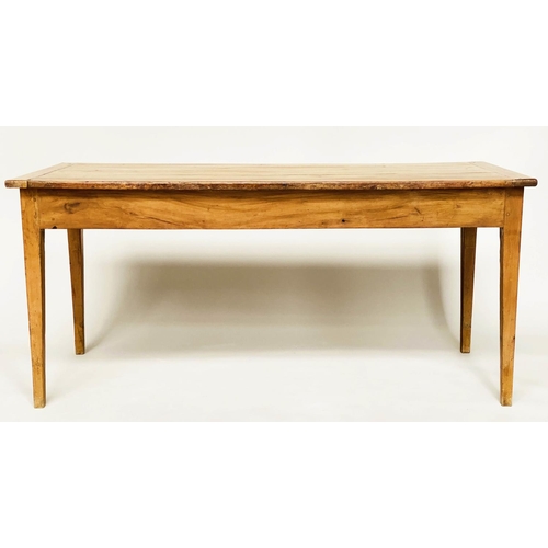 199 - FARMHOUSE TABLE, 19th century French cherrywood, the planked and cleated top above a drawer to each ... 