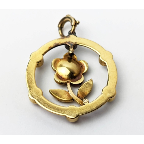 19 - A 9CT GOLD PENDANT BROOCH, in the form of a bow and monkey, an agate pendant and a 9ct gold enamelle... 