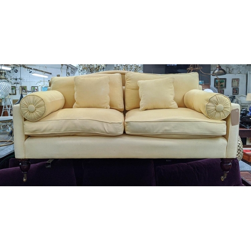 158 - GEORGE SMITH SOFA, 186cm W x 85cm D, model 'Regency' in yellow fabric.