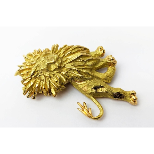 16 - AN 18CT GOLD 'CHAUMET' LION BROOCH, textured finish, made in parts, 33.38 grams, probably 1970s.