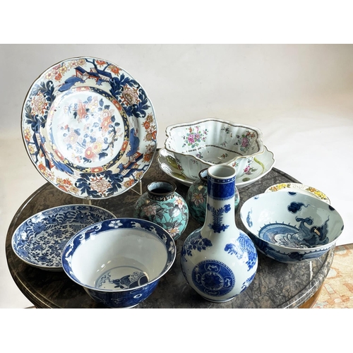 25 - A QUANTITY OF CHINA, including Chinese blue and white, an 18th century Imari plate and a pair of clo... 