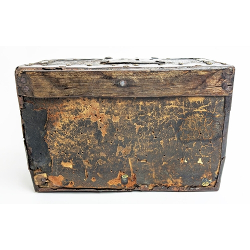 35 - DIMINUTIVE CASKET, 16th/17th Century, probably Spanish, the domed lid enclosing single storage secti... 