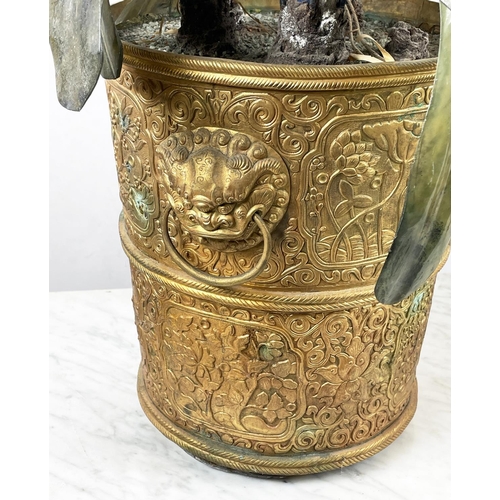 4 - CHINESE SEMI-PRECIOUS STONE AND JADE TREES, a pair, in ornate gilt tubs, 115cm H. (2)