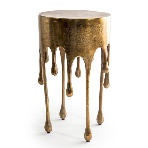 438 - SIDE TABLE, 63cm high, 37cm diameter, abstract dripping design, gilt finish.