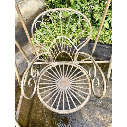 440 - ARCHITECTURAL GARDEN SWING SEAT, 228cm x 180cm x 90cm, Regency style, faux Verdigris effect frame.