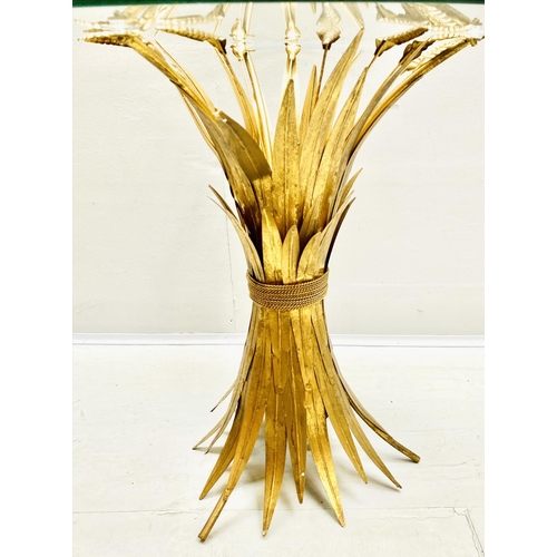 451 - MAISON JANSEN STYLE SIDE TABLE, 60cm high, 70cm diameter, wheat sheaf design, gilt metal, glass top.