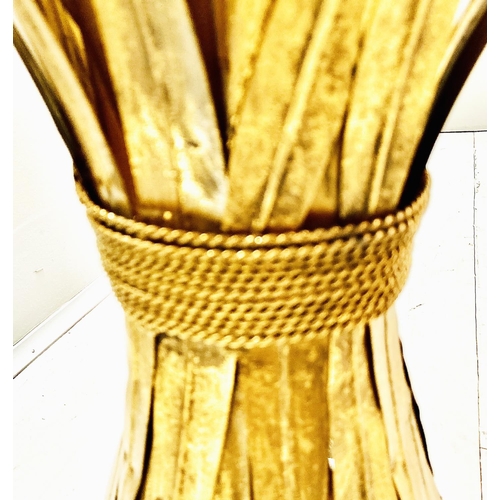 451 - MAISON JANSEN STYLE SIDE TABLE, 60cm high, 70cm diameter, wheat sheaf design, gilt metal, glass top.