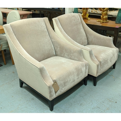 467 - ARMCHAIRS, a pair, velvet upholstered, with differing neutral fabric backs, 80cm W each. (2)