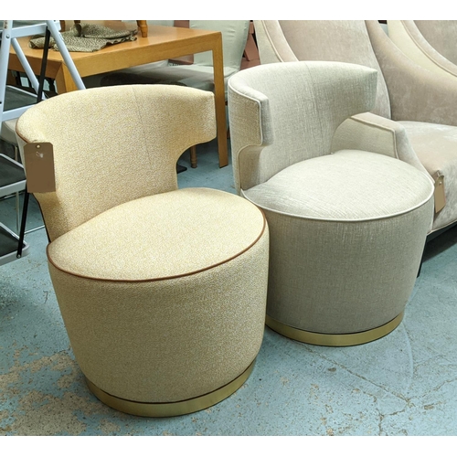 469 - SIDE CHAIRS, a set of two, 81cm H each, in differing fabrics, gilt metal swivel bases. (2)