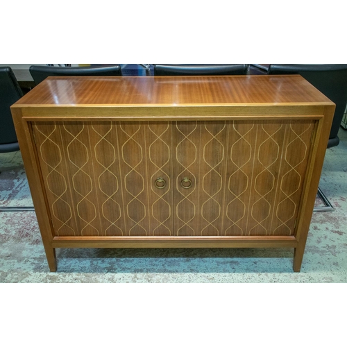 494 - GORDON RUSSELL HELIX SIDEBOARD, 89cm H x 123cm H x 47cm D, walnut with two incised doors, enclosing ... 