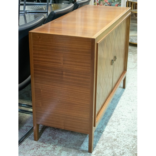 494 - GORDON RUSSELL HELIX SIDEBOARD, 89cm H x 123cm H x 47cm D, walnut with two incised doors, enclosing ... 