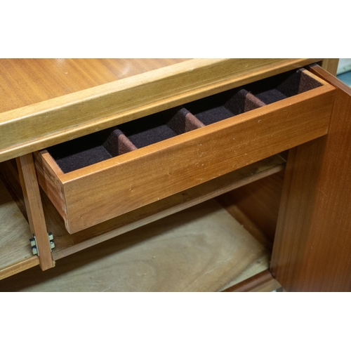 494 - GORDON RUSSELL HELIX SIDEBOARD, 89cm H x 123cm H x 47cm D, walnut with two incised doors, enclosing ... 