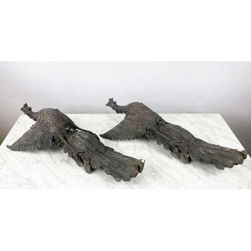 8 - JAPANESE MEIJI BRONZE PHOENIXES, a pair, weathered, 65cm H. (2)