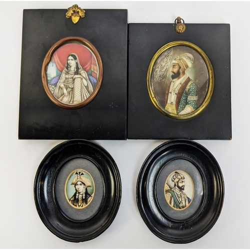 81 - PERSIAN PORTRAIT MINATURES, four, ebonised frames, largest 14.5cm x 12.5cm overall. (4)