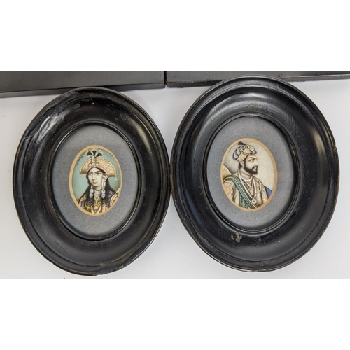 81 - PERSIAN PORTRAIT MINATURES, four, ebonised frames, largest 14.5cm x 12.5cm overall. (4)