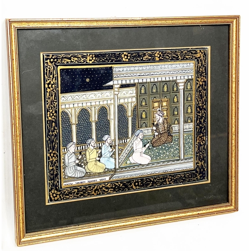 85 - MUGHAL SCHOOL, three gouache on silk, including figures on horseback, 24cm x 19cm, and a pair of cou... 