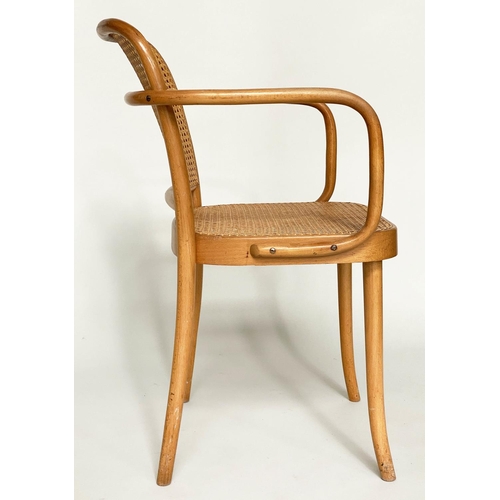 493 - DINING CHAIRS, a set of eight, 1970s beech bentwood and cane panelled including two armchairs, 44cm ... 